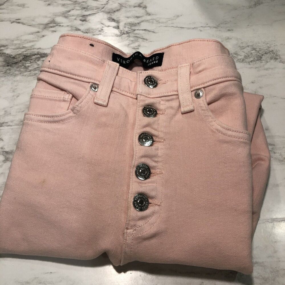 Veronica Beard Debbie Ankle Skinny High Rise Jeans 27 Button Fly Pink Stretch